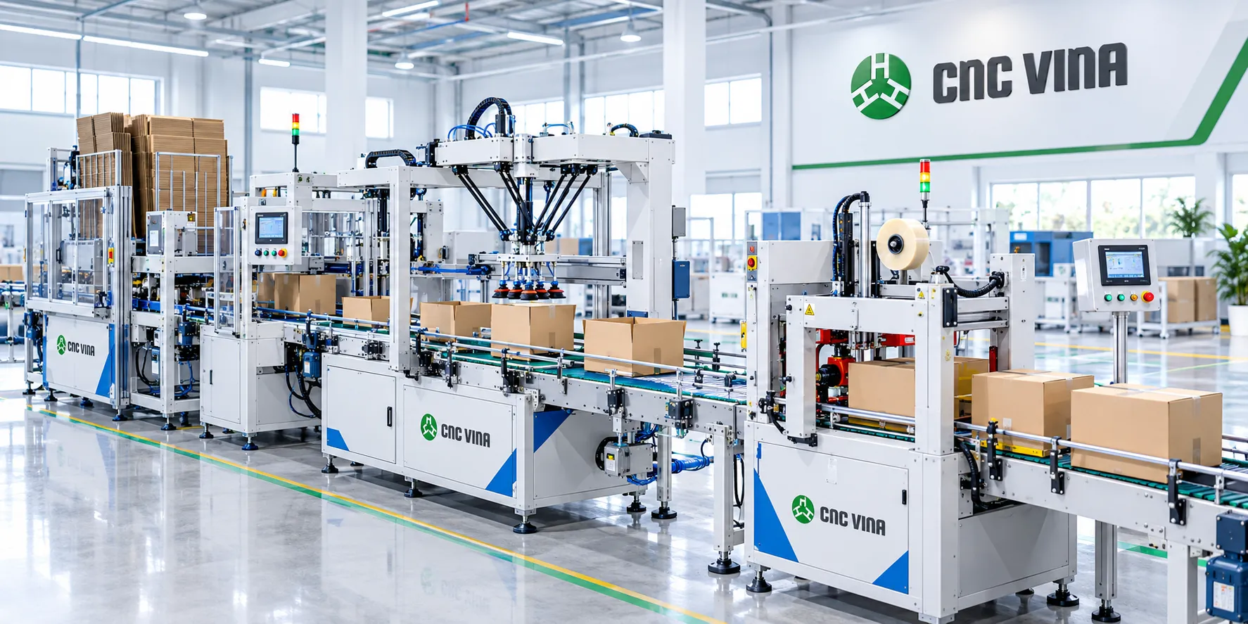 Operating process of an automatic carton packaging line Operating process of an automatic carton packaging line