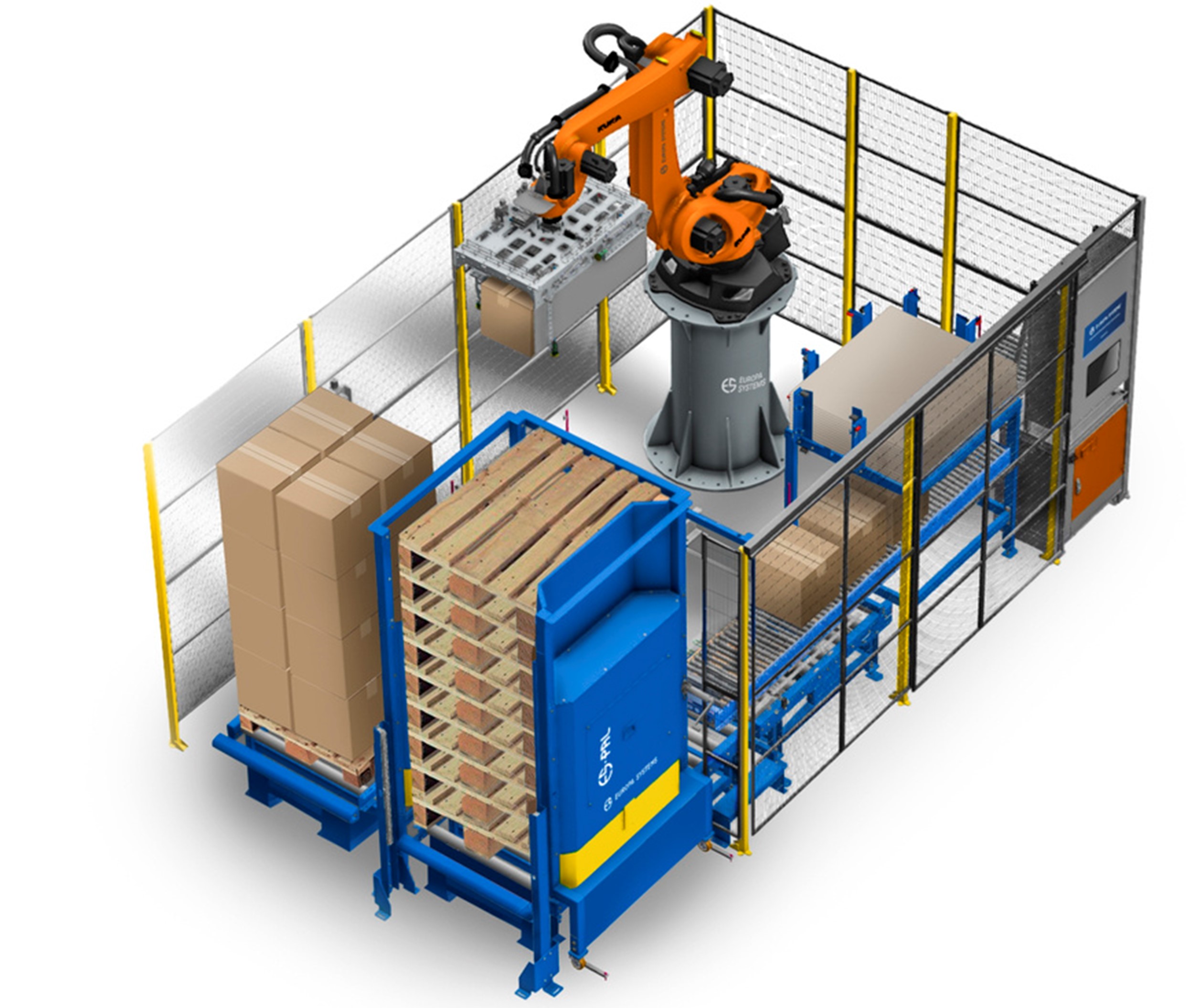 Tay máy xếp hàng lên pallet Tay máy xếp hàng lên pallet