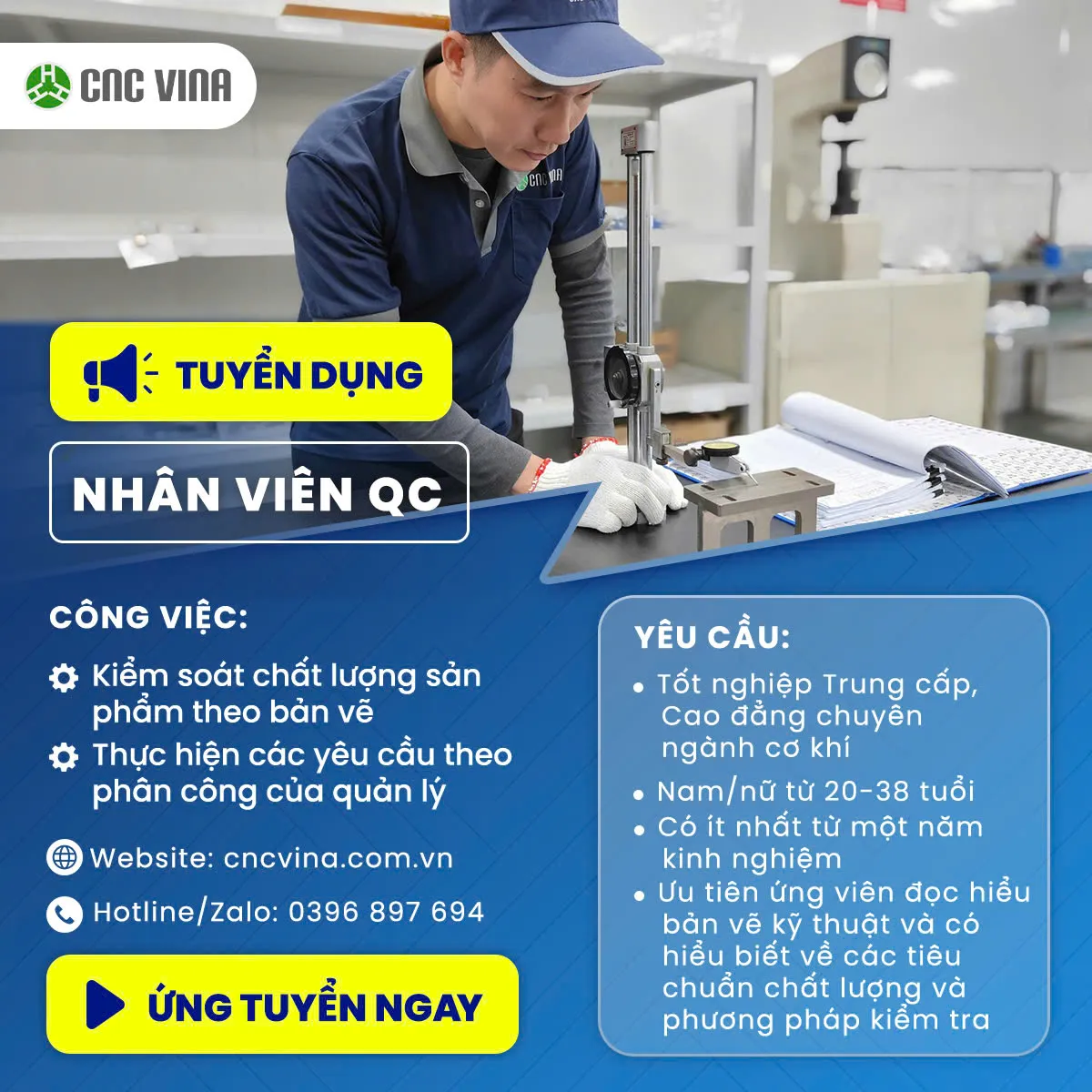 CNC VINA tuyển dụng nhân viên QC CNC VINA tuyển dụng nhân viên QC