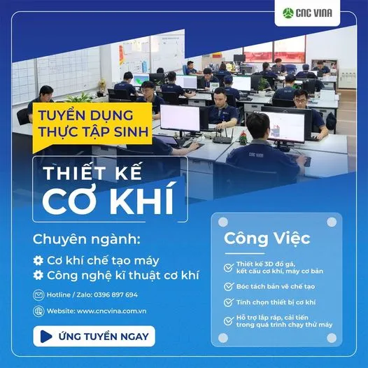 CNC VINA tuyển dụng thực tập sinh thiết kế cơ CNC VINA tuyển dụng thực tập sinh thiết kế cơ
