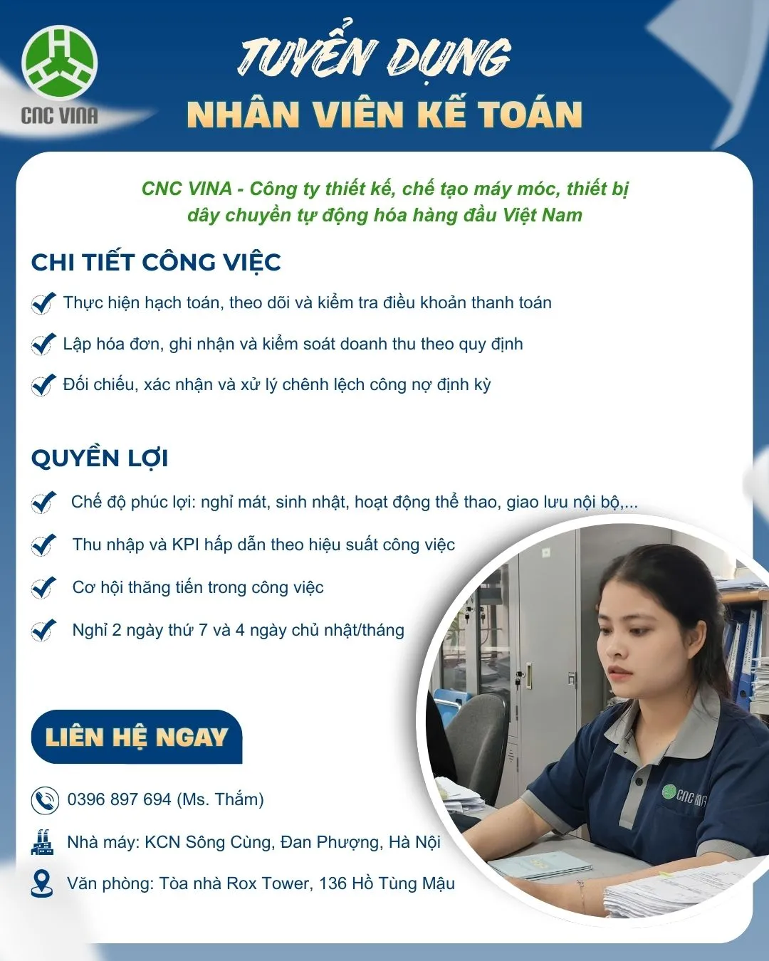 CNCVINA mở rộng tuyển dụng nhân viên kế toán cnc vina mo rong tuyen dung nhan vien ke toan