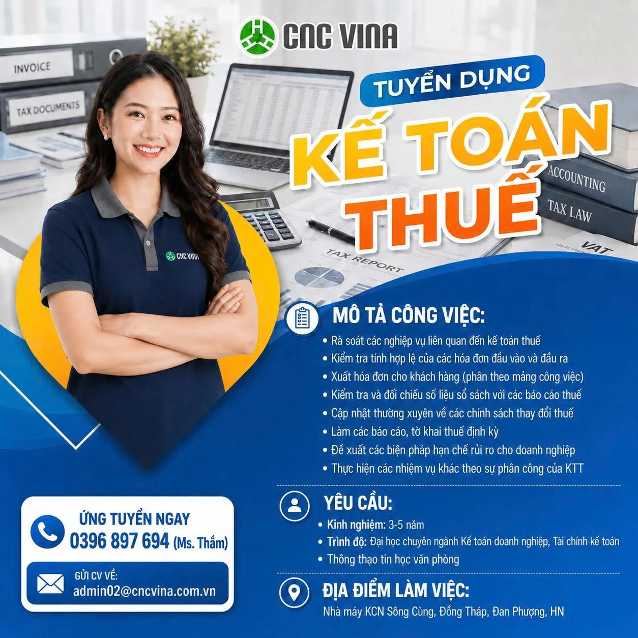CNC VINA tuyển dụng Kế toán Thuế CNC VINA tuyen dung ke toan thue