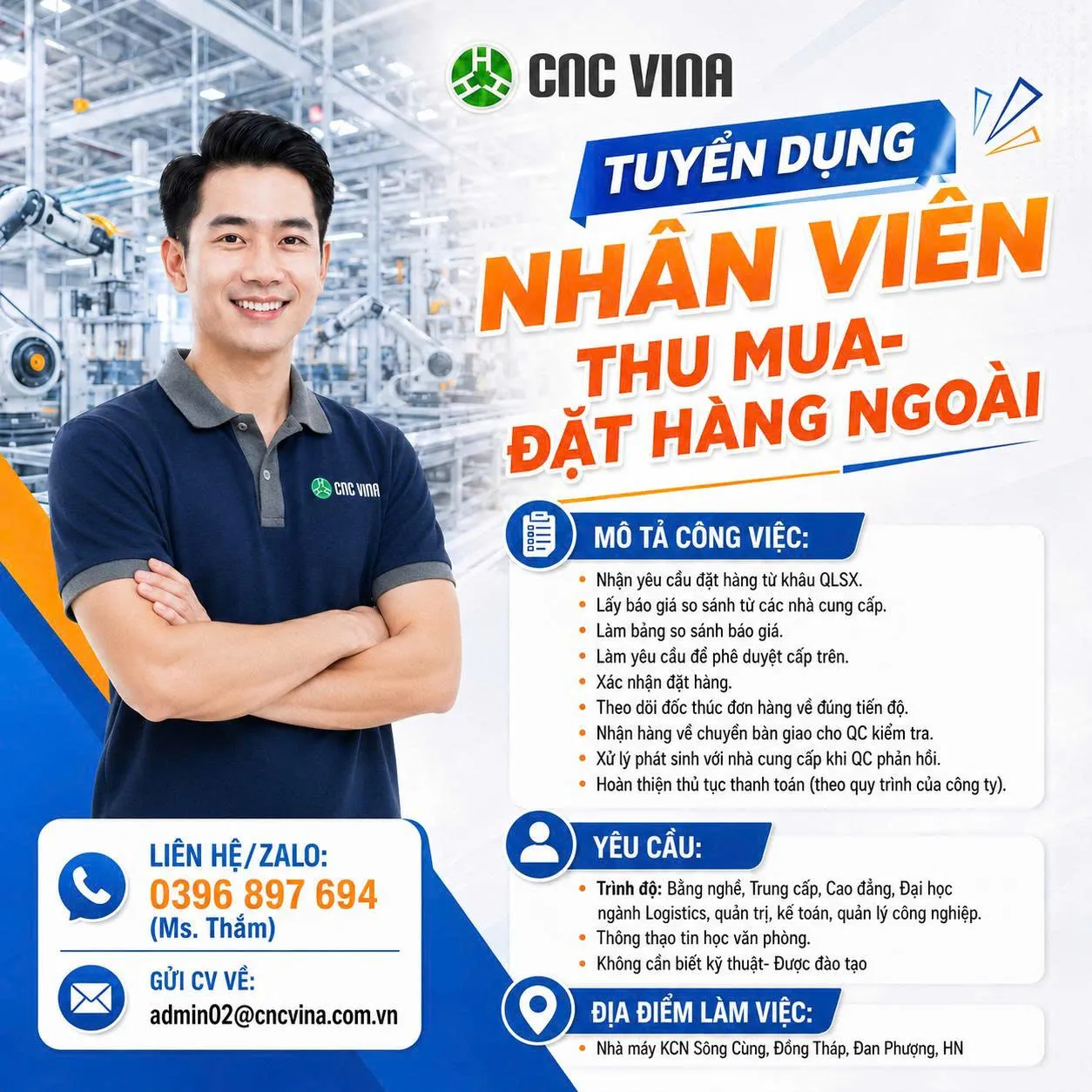 CNC VINA tuyển dụng Nhân viên Đặt hàng Gia công Ngoài CNC VINA tuyen dung Nhan vien Dat hang Gia cong Ngoai